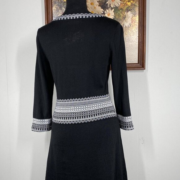 Artisan Knit A-Line Combo Dress Women's Small Round Neck 3/4 Sleeve Onyx NWT - Picture 4 of 16